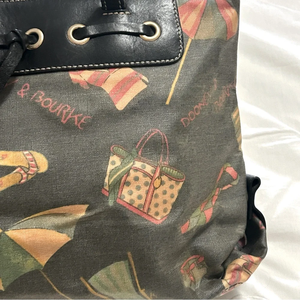 Dooney & Bourke Y2K Vintage Miami Beach Print Tassel Shoulder Satchel Bag Purse